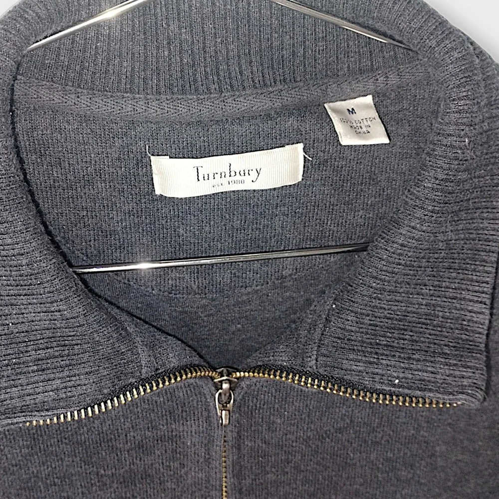 Turnbury Mens Sweater Sz M Gray Full Zip Cotton Blend Collared Jacket‎ Casual